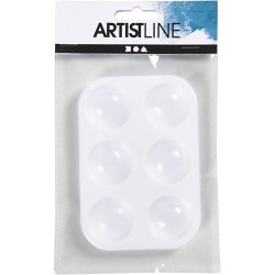 Palette, Rektangul&aelig;r palette med 6 rum, str. 13x8,5 cm, hvid, 1 stk.