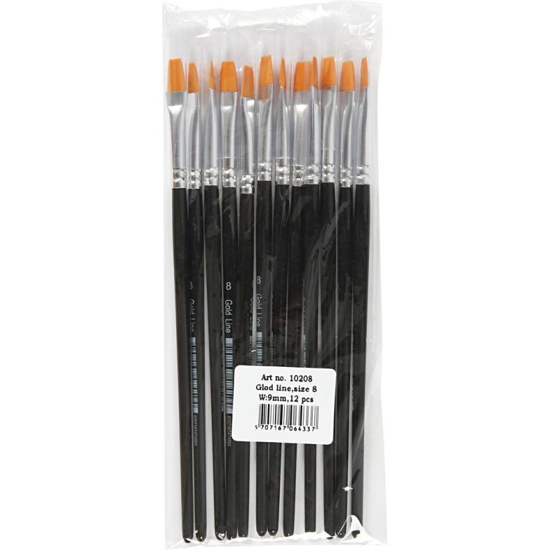 Nylonpensler, nr. 8, L: 18,5 cm, B: 8 mm, flad, 12 stk./ 1 pk.