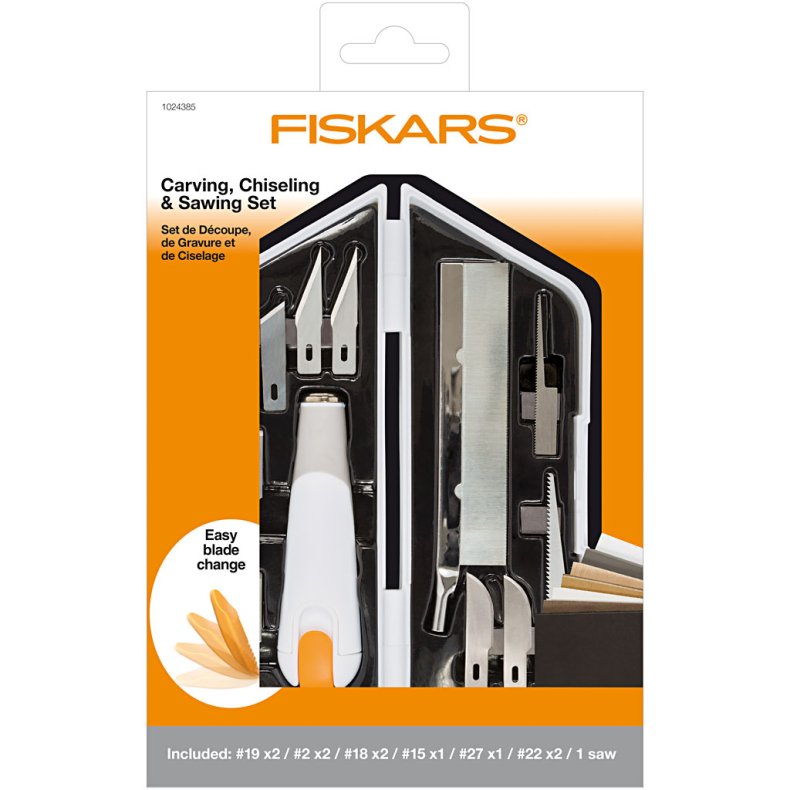 Fiskars Sk&aelig;re-, mejsle- og saves&aelig;t, L: 15 cm, B: 3 cm, 1 s&aelig;t