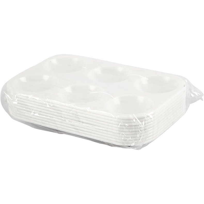 Palette, Rektangul&aelig;r palette med 6 rum, str. 13x8,5 cm, hvid, 10 stk./ 1 pk.