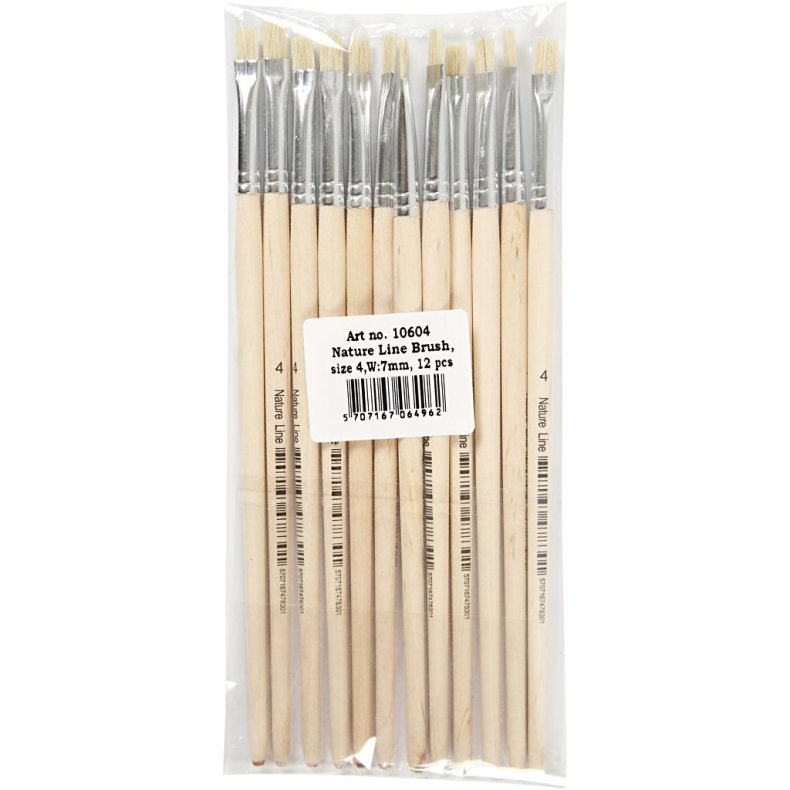 Nature Line Pensler, nr. 4, L: 18,5 cm, B: 7 mm, korte skafter, 12 stk./ 1 pk.