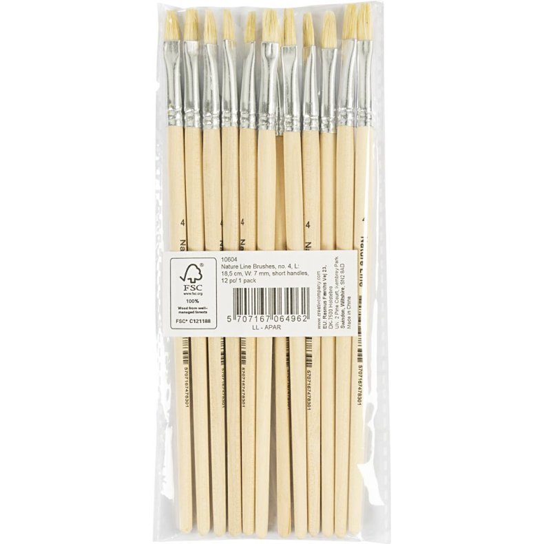 Nature Line Pensler, nr. 4, L: 18,5 cm, B: 7 mm, korte skafter, 12 stk./ 1 pk.