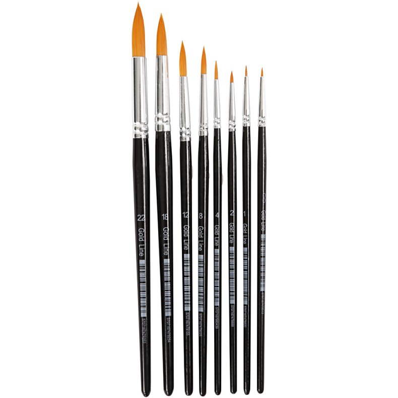 Nylon Pensler, 0+1+2+4+8+12+18+22, L: 16,5-21 cm, B: 1-8 mm, rund, 8 stk./ 1 pk.