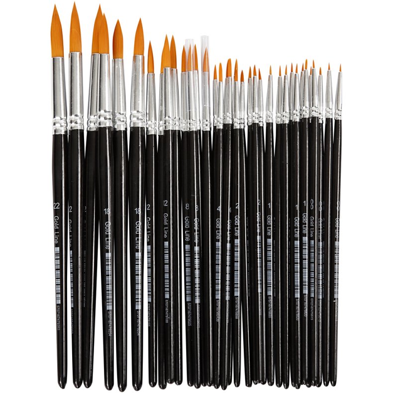 Nylon Pensler, 0+1+2+4+8+12+18+22, L: 17-21,5 cm, B: 1-7 mm, rund, 36 stk./ 1 pk.