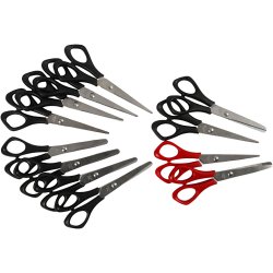 Skolesaks, L: 14 cm, h&oslash;jre- og venstreh&aring;nd, sort, r&oslash;d, 12 stk./ 1 pk.