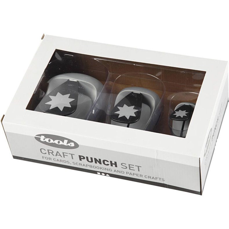 Lag-p&aring;-lag stansejernss&aelig;t, grafisk stjerne, str. 25+50+75 mm, 3 stk./ 1 pk.