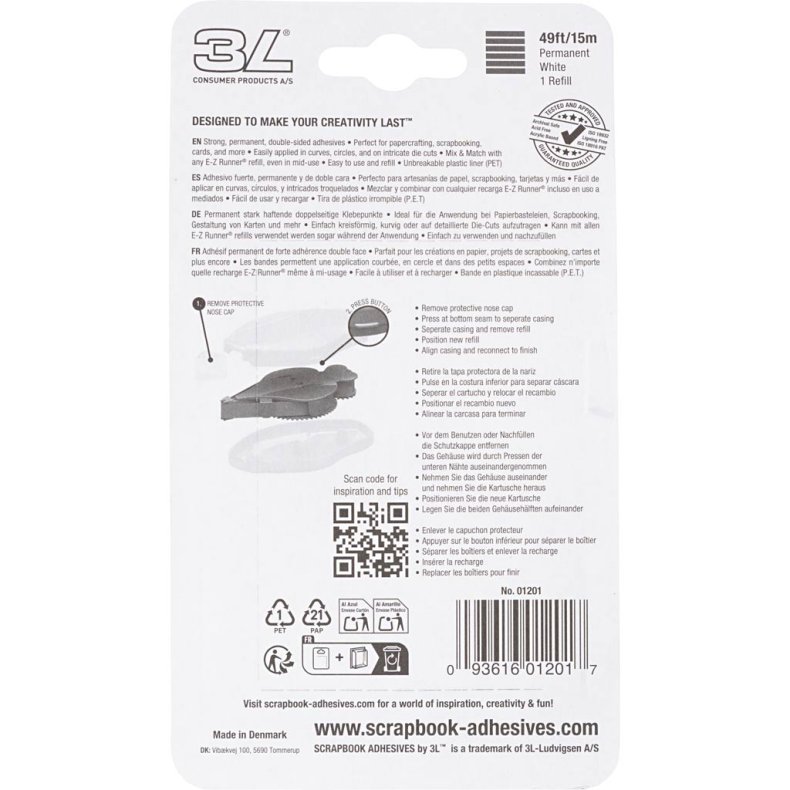 E-Z Runner&reg; - refill, striber, permanent lim, B: 8 mm, 15 m/ 1 rl.