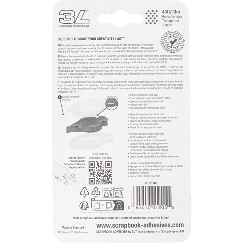 E-Z Runner&reg; - refill, prikker, non-permanent lim, B: 8 mm, 13 m/ 1 rl.