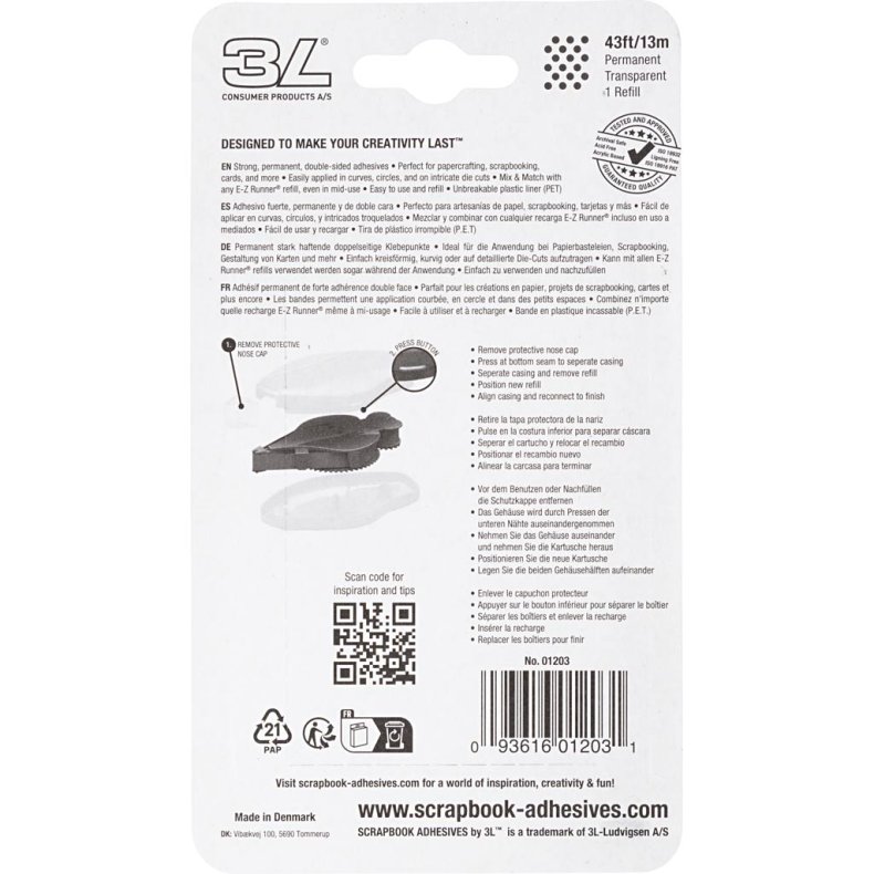 E-Z Runner&reg; - refill, prikker, permanent lim, B: 8 mm, 13 m/ 1 rl.