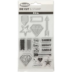 Stempler, sk&aelig;re- og pr&aelig;geskabeloner, ord og tegn, str. 1,5-6 cm, 1 pk.