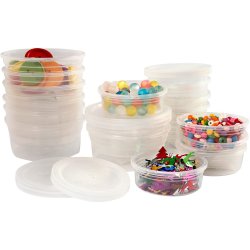 Plastb&oslash;tte med l&aring;g, H: 24 mm, diam. 68 mm, 45 ml, 20 stk./ 1 pk.