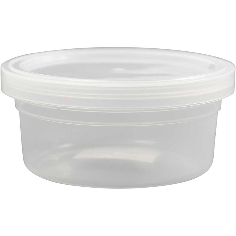 Plastb&oslash;tte med l&aring;g, H: 38 mm, diam. 84 mm, 125 ml, 20stk./ 1 pk.