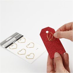 Klips, hjerte, str. 30x20 mm, guld, 6 stk./ 1 pk.