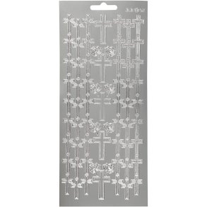 Stickers, kors, ark 10x23 cm, sølv, 1 ark