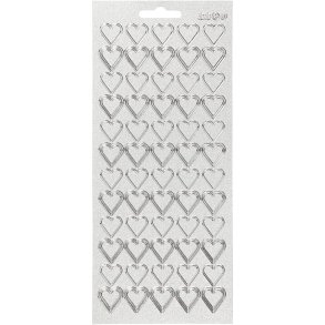Stickers, hjerter, ark 10x23 cm, sølv, 1 ark