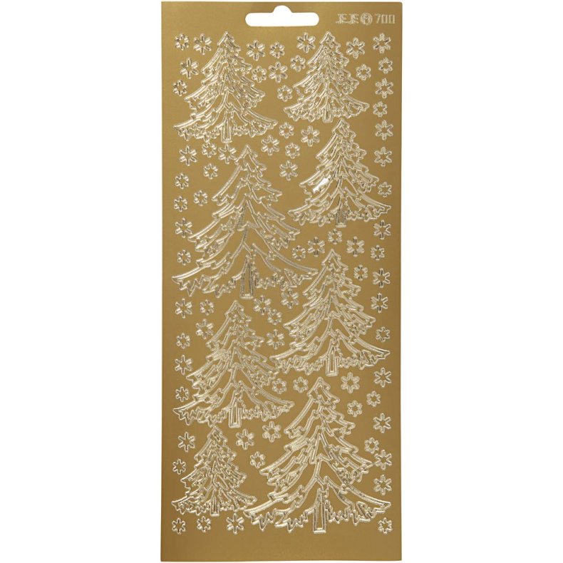 Stickers, juletr&aelig;, 10x23 cm, guld, 1 ark