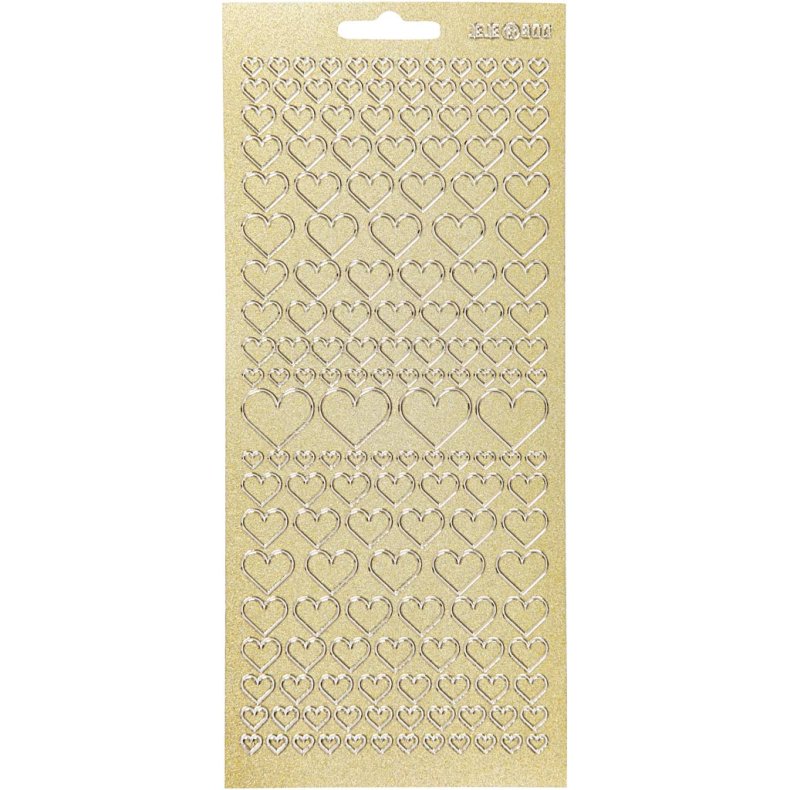 Stickers, hjerter, 10x23 cm, guld