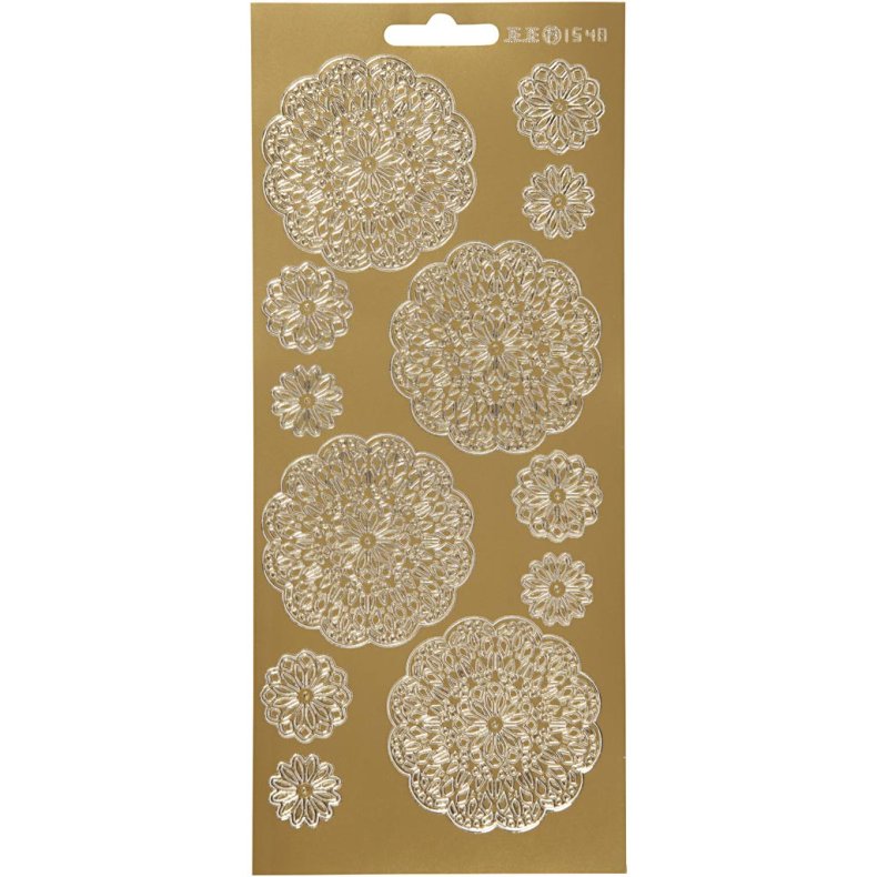 Stickers, blomster, 10x23 cm, guld