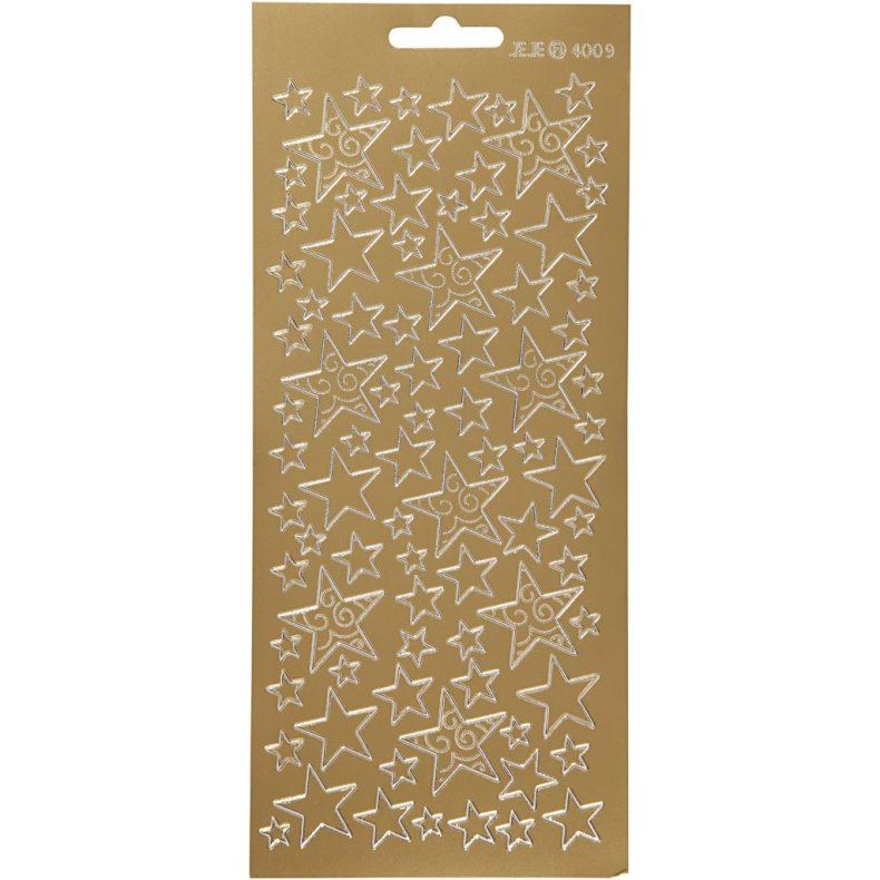 Stickers, stjerner, 10x23 cm, guld