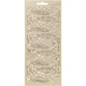 Stickers, fjer, ark 10x23 cm, guld, 1 ark