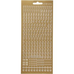 Stickers, tal, ark 10x23 cm, guld, 1 ark