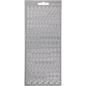 Stickers, bogstaver, ark 10x23 cm, sølv, 1 ark