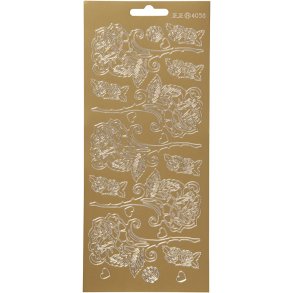 Stickers, roser, ark 10x23 cm, guld, 1 ark