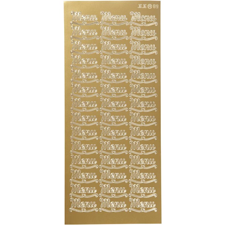 Stickers, menu, 10x23 cm, guld