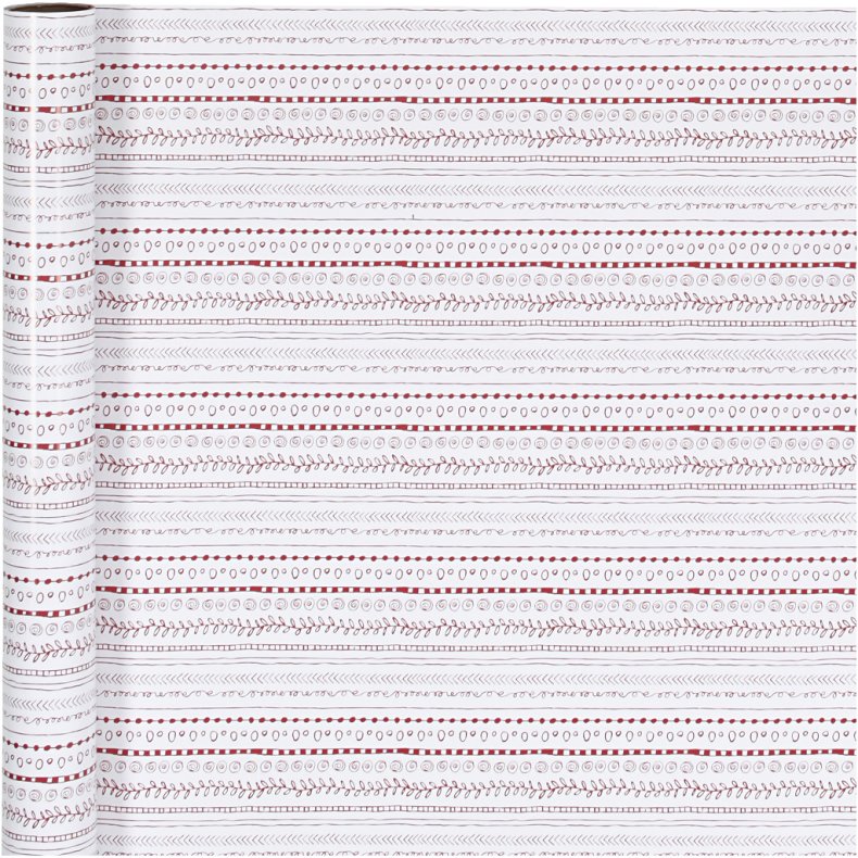 Gavepapir, doodles, B: 70 cm, 80 g, r&oslash;d, hvid, 4 m/ 1 rl.