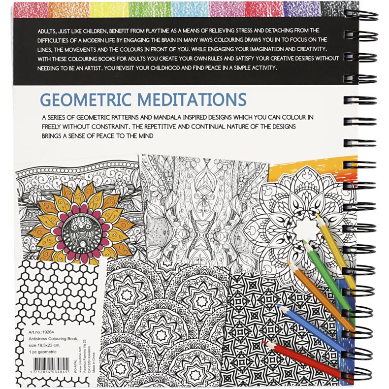 Mindfulness malebog, geometrisk, str. 19,5x23 cm, Antal sider 64, 1 stk.