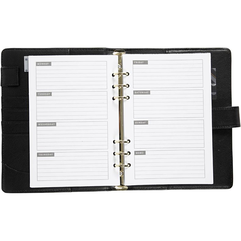 Kalender, str. 19x23,5x4 cm, ringordner, sort, 1 stk.