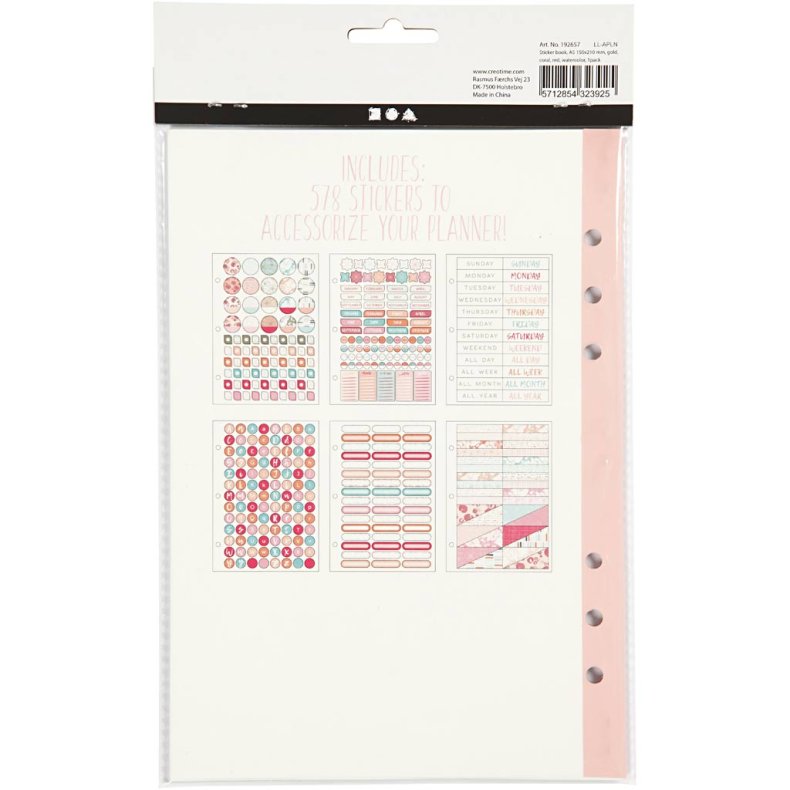 Stickersbog, akvarel, A5, guld, r&oslash;d, koral, 1 stk.