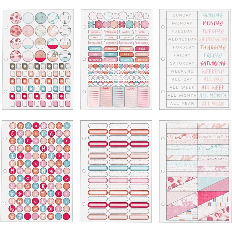 Stickersbog, akvarel, A5, guld, r&oslash;d, koral, 1 stk.