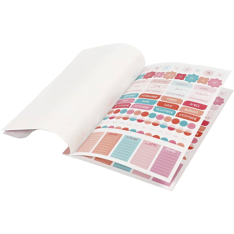 Stickersbog, akvarel, A5, guld, r&oslash;d, koral, 1 stk.