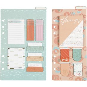 Sticky notes sortiment og bogmærker, str. 10,3x22 + 13,8x22 cm, guld, rød, koral, 2 ark/ 1 pk.