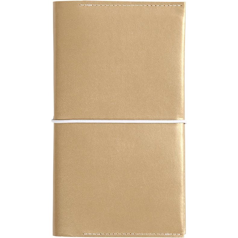 Kalender, str. 10x18x1,5 cm, elastiklukning, guld, 1 stk.