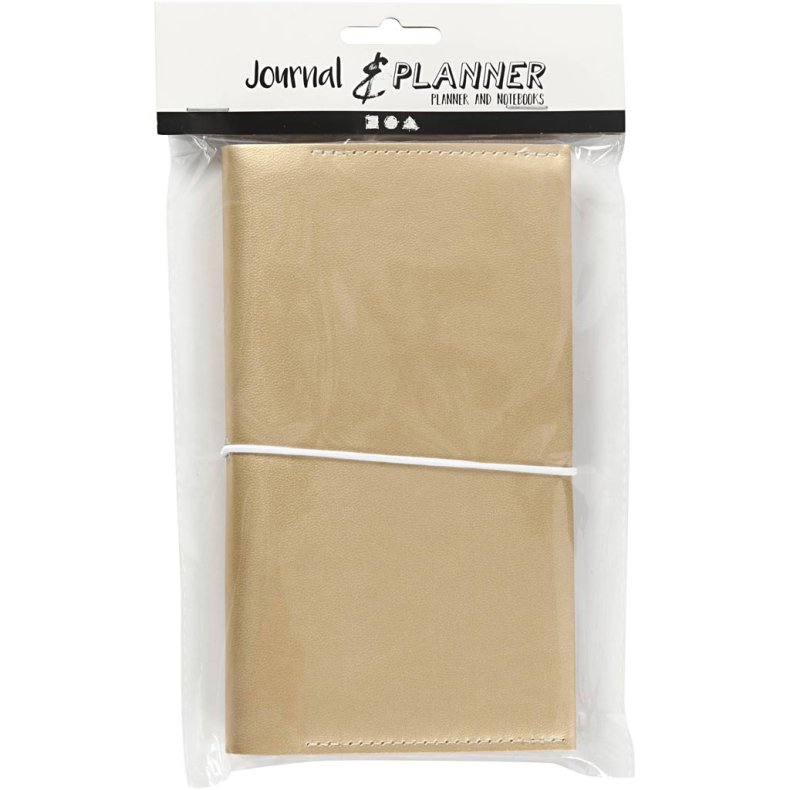 Kalender, str. 10x18x1,5 cm, elastiklukning, guld, 1 stk.