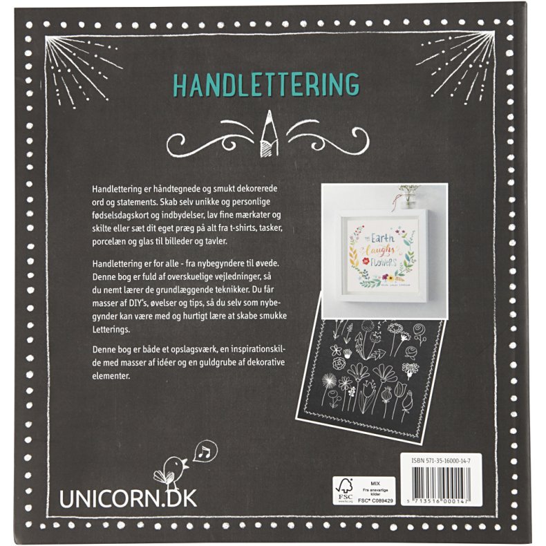 Inspirationsbog til 'Hand Lettering', str. 22x23 cm, tykkelse 2 cm, Antal sider 143, 1 stk., Dansk tekst