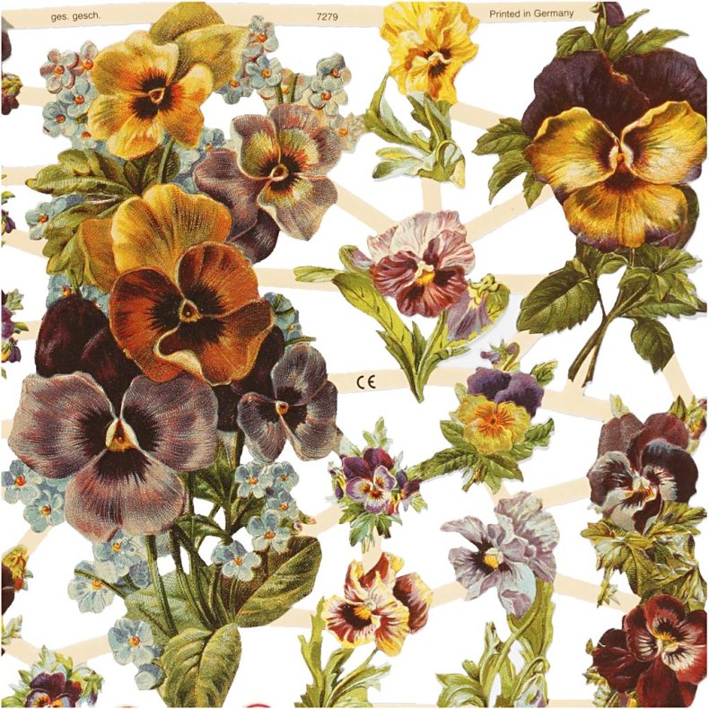 Glansbilleder, stedmoderblomster, ark 16,5x23,5 cm, 2 ark/ 1 pk.