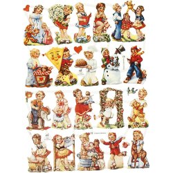 Glansbilleder, nostalgiske b&oslash;rn, ark 16,5x23,5 cm, 2 ark/ 1 pk.