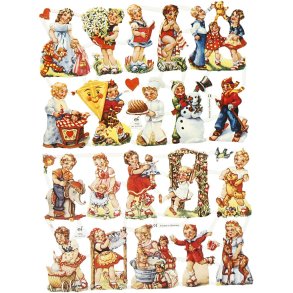 Glansbilleder, nostalgiske børn, ark 16,5x23,5 cm, 2 ark/ 1 pk.