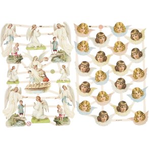 Glansbilleder, nostalgiske engle, ark 16,5x23,5 cm, 2 ark/ 1 pk.