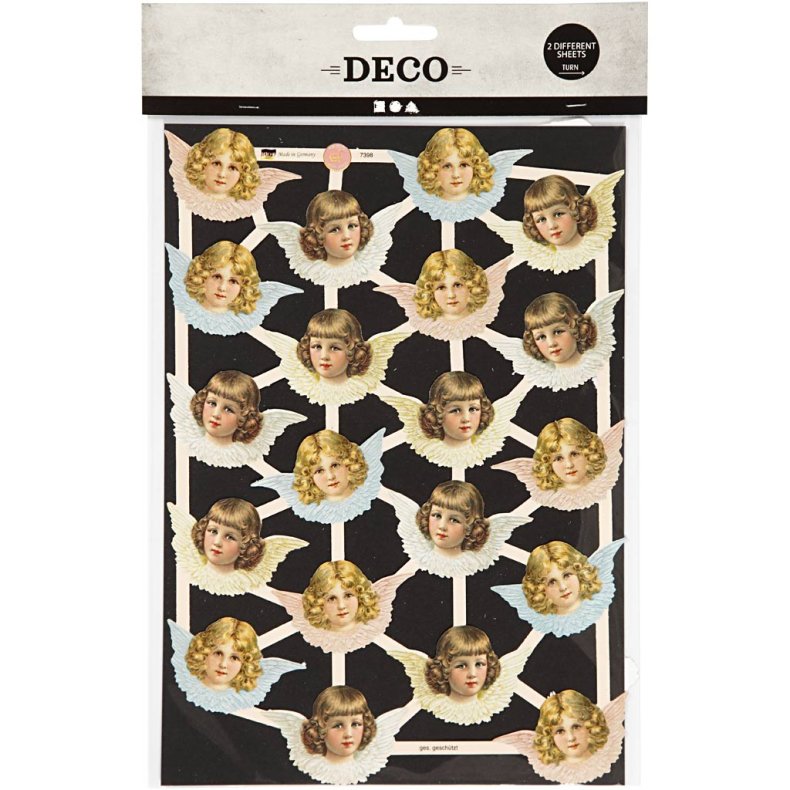 Glansbilleder, nostalgiske engle, ark 16,5x23,5 cm, 2 ark/ 1 pk.