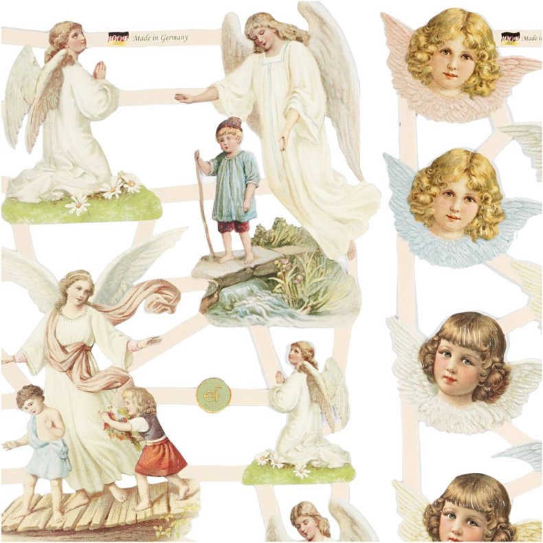 Glansbilleder, nostalgiske engle, ark 16,5x23,5 cm, 2 ark/ 1 pk.