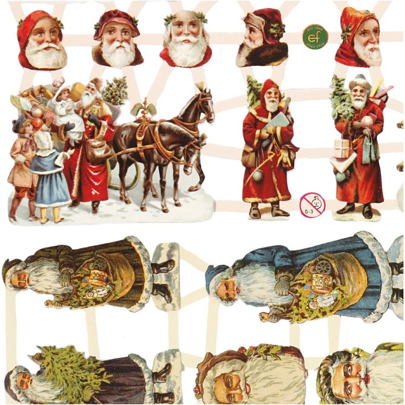 Glansbilleder, julem&aelig;nd, ark 16,5x23,5 cm, 2 ark/ 1 pk.