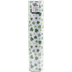 Gavepapir, Gr&oslash;nne kl&oslash;ver, B: 50 cm, 80 g, 100 m/ 1 rl.