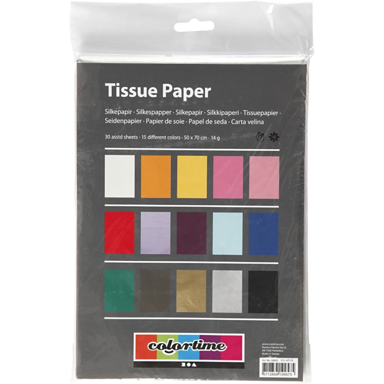 Silkepapir, ark 50x70 cm, 17 g, ass. farver, 15x2 ark/ 1 pk.