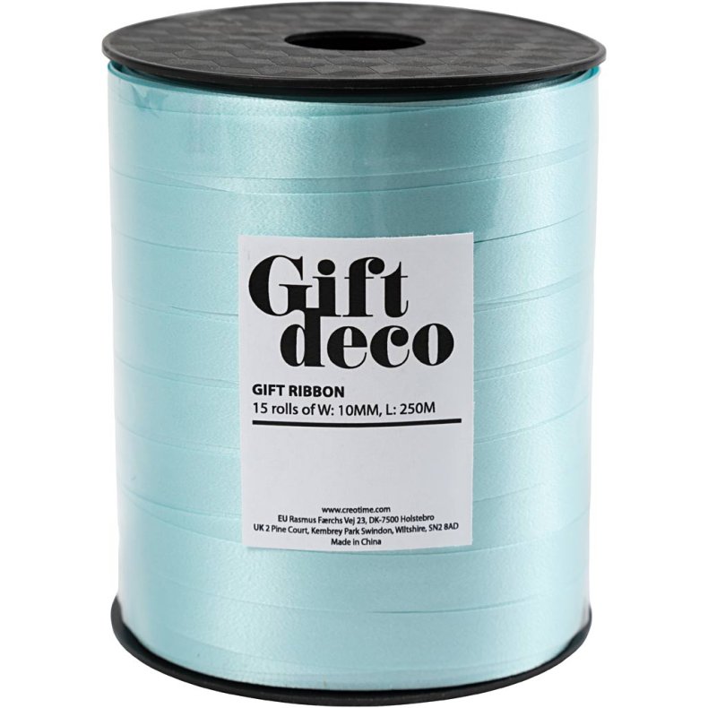 Gaveb&aring;nd, B: 10 mm, lys turkis, 250 m/ 1 rl.