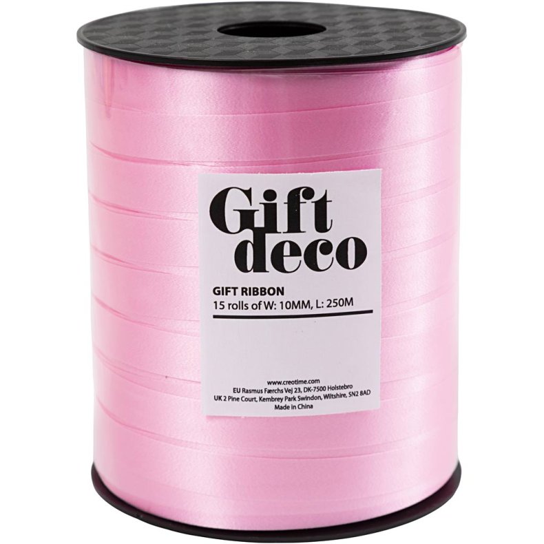 Gaveb&aring;nd, B: 10 mm, lys pink, 250 m/ 1 rl.