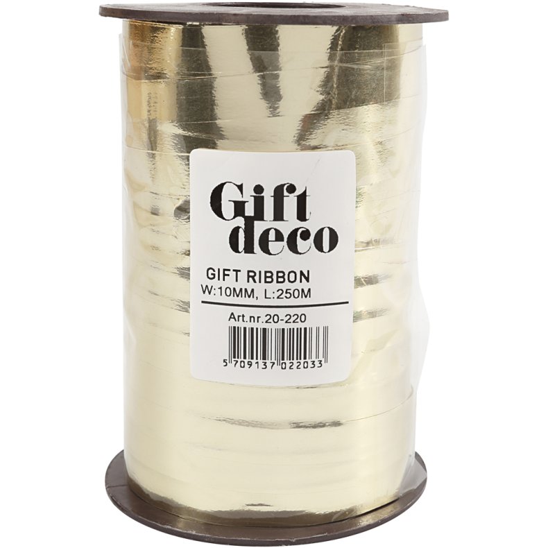 Gaveb&aring;nd, B: 10 mm, blank, metal guld, 250 m/ 1 rl.